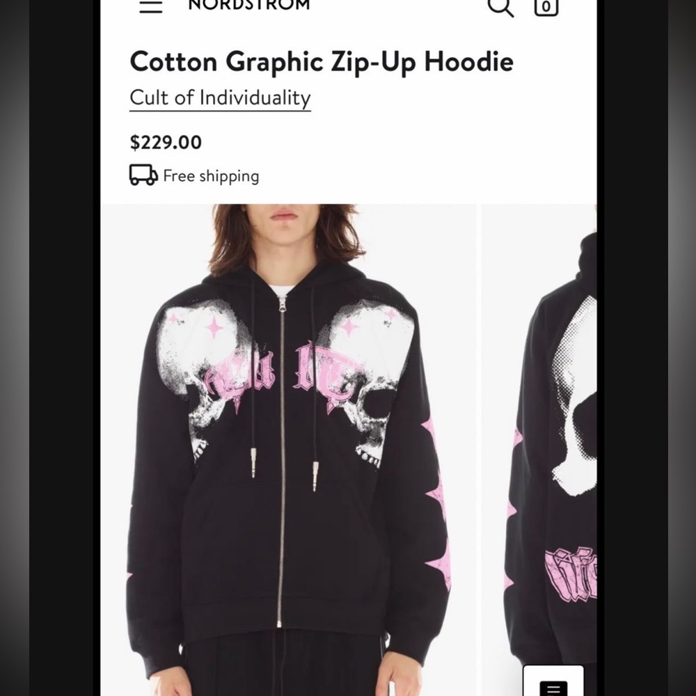 Cult of Individuality Black and Pink Graphic Zip-Up Hoodie